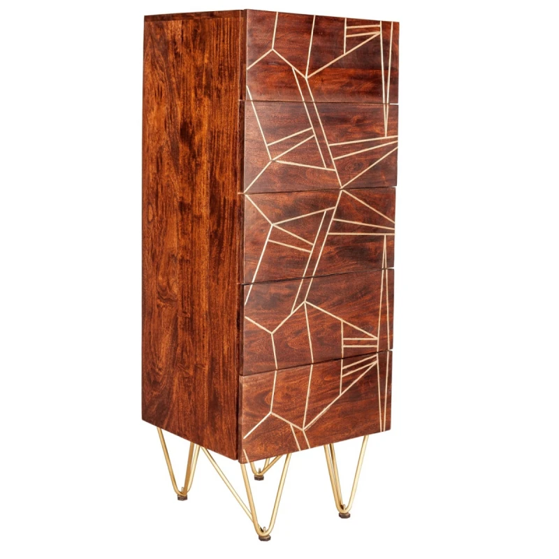 Image of Indian Hub Dark Gold Tall Chest Of Drawers