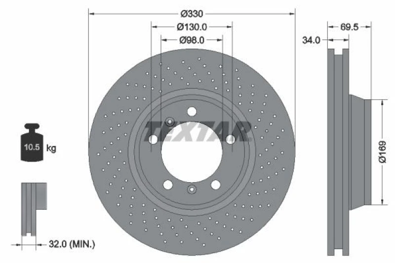 Image of Brake disc TEXTAR 92150005