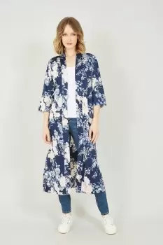 Navy Floral Satin Kimono