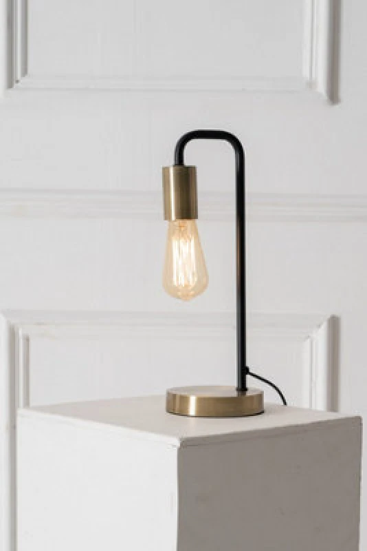 Image of K LIVING Caitlin Industrial Filament Bulb Table Desk Lamp (Antique Brass) Gold