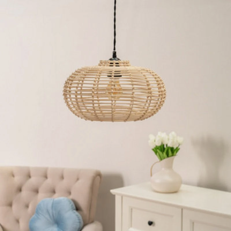 Image of ValueLights Romy Natural Rattan Pendant Ceiling Floor Lamp Light Shade & 4w LED Natural unisex