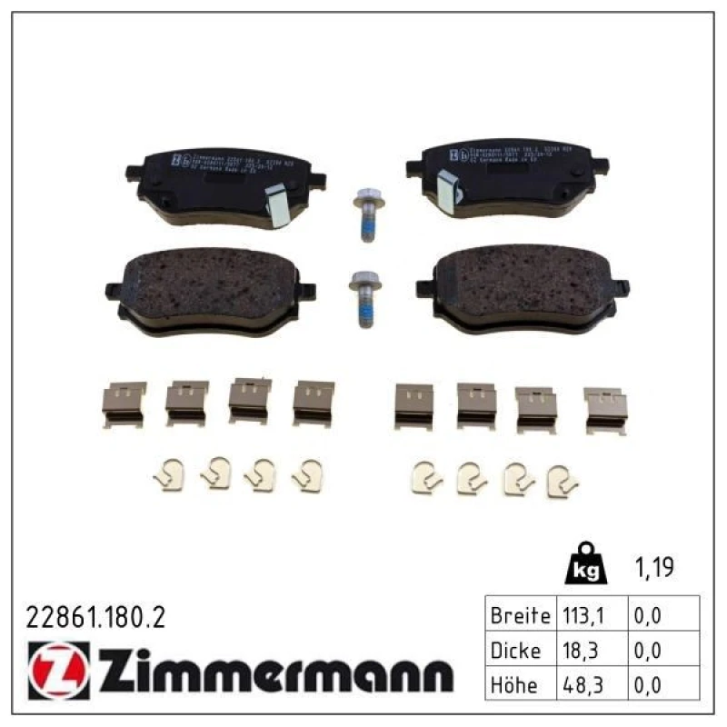 Image of ZIMMERMANN Brake pad set ZIMMERMANN 22861.180.2