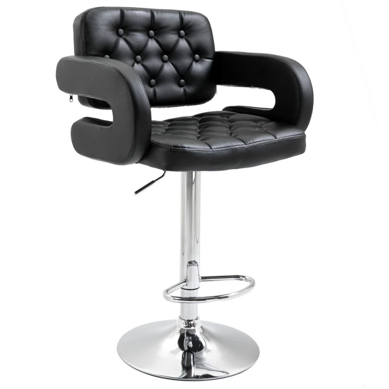 Image of HOMCOM Adjustable Height Barstool Steel Pole Pu Leather Bistro Home Kitchen Black 835-008V70BK