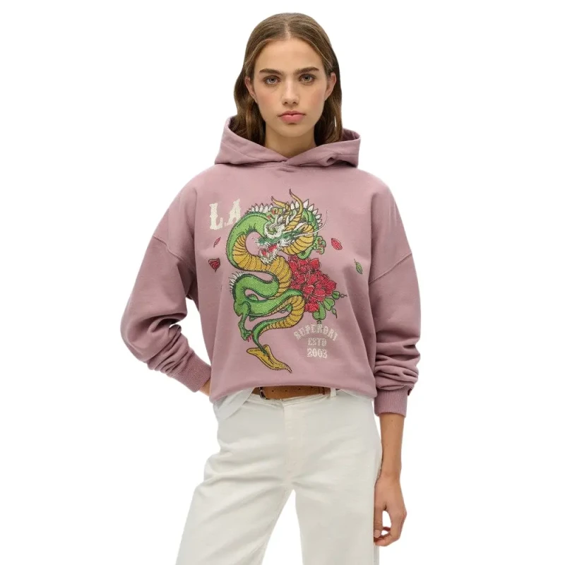 Image of Superdry Womens hooded sweatshirt Superdry Neo Trad Tattoo Violet Female L