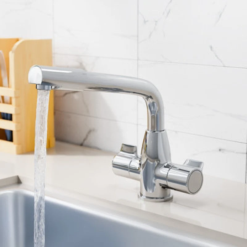 Image of Nes Home Kitchen Sink Mixer Tap Swivel Spout Twin Handles Chrome Monobloc Deck Mounted