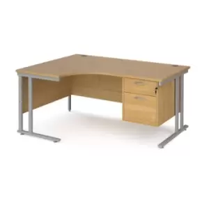 image of Office Desk Left Hand Corner Desk 1600mm With Pedestal Oak Top With Silver Frame 1200mm Depth Maestro 25 MC16ELP2SO