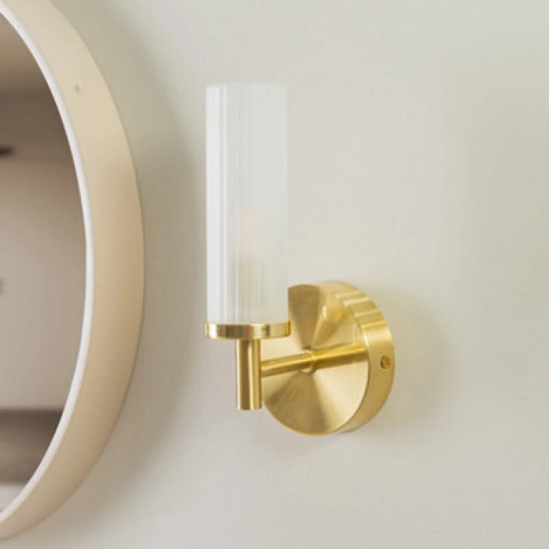 Image of ValueLights ValueLights Canya Single IP44 Rated Bathroom Frosted Reeded Glass Wall Light with LED Bulb in Gold Gold One Size Unisex 5059406041198