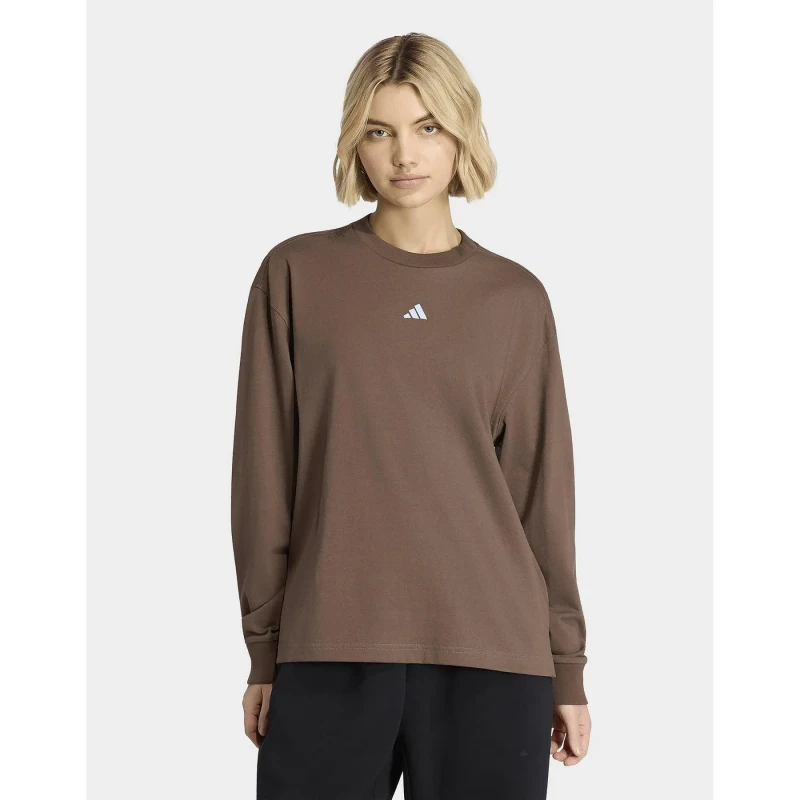 Image of Adidas Long Sleeve Boyfriend T-Shirt Womens adidas 3-Stripes Studio Marron Female S
