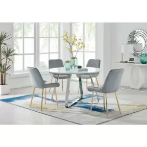 Image of Santorini White Round Dining Table And 4 Grey Pesaro Gold Leg Chairs - Elephant Grey