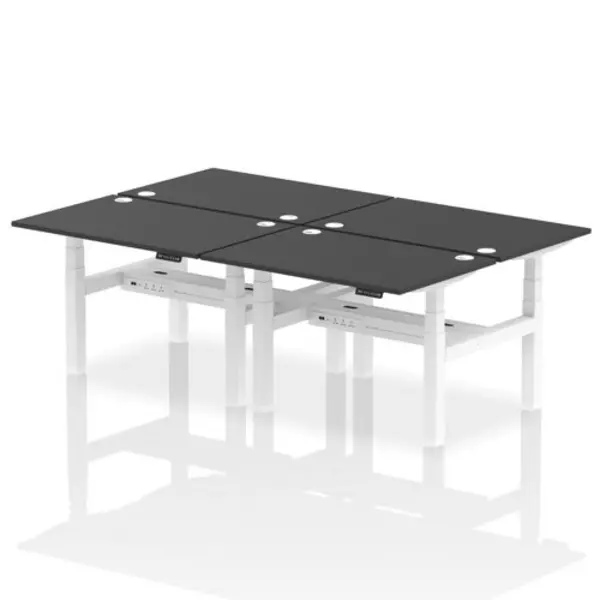 Image of Air Air Back-to-Back 1200 x 800mm Height Adjustable 4 Person Bench Desk Black Top with Cable Ports White Frame HASCP4P12800BLKW