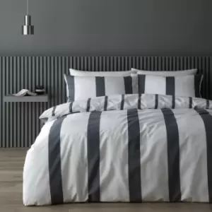 Image of Content By Terence Conran Sebastian Stripe 100% Cotton Reversible Duvet Cover Set, Grey, Super King