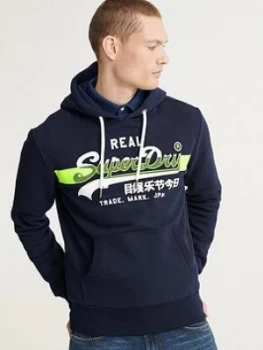 Image of Superdry Vintage Label Cross Hatch Hoody, Navy Size M Men