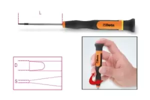 image of Beta Tools 1257LP Precision/Micro-Screwdriver Flat/Slotted 0.2 x 1.2mm 012570012