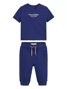 Image of Tommy Hilfiger Baby Essential And Sweatpants Set - Blue Size 3-6 Months