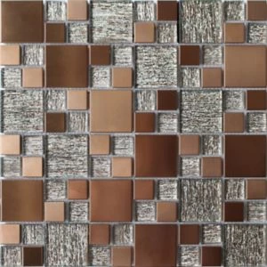 House of Mosaics Luxe Brushed Copper Effect Glass and Metal 300x300mm Mosaic Tile