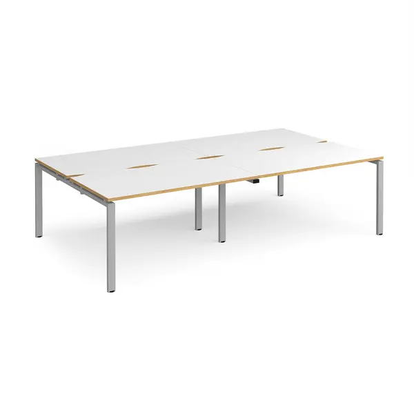 Image of Adapt 4 Person Cluster Bench Silver Frame Office Desking - 2800mmx1600mm - White Oak