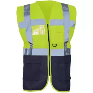 image of Yoko Hi-Vis Premium Executive/Manager Waistcoat / Jacket (Pack of 2) (XL) (Hi Vis Yellow/Navy) - Hi Vis Yellow/Navy