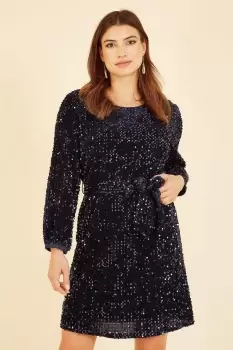 image of Navy Sequin Smock Dress