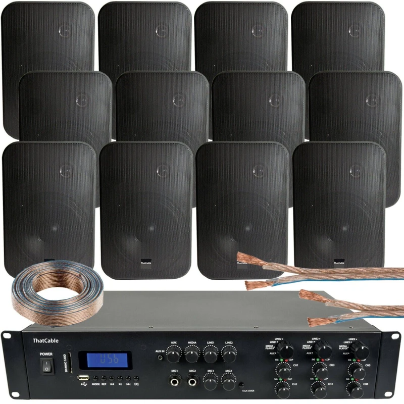 Image of Loops 1200W Bluetooth Sound System 12x 200W Black Wall Speaker 6 Zone Matrix Amplifier Black unisex
