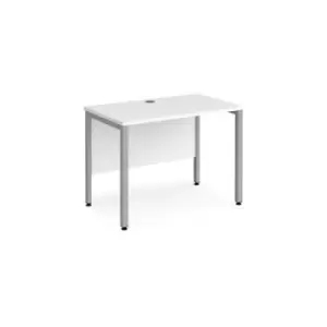 image of Office Desk 1000mm Rectangular Desk With Bench Leg White Tops With Silver Frames 600mm Depth Maestro 25