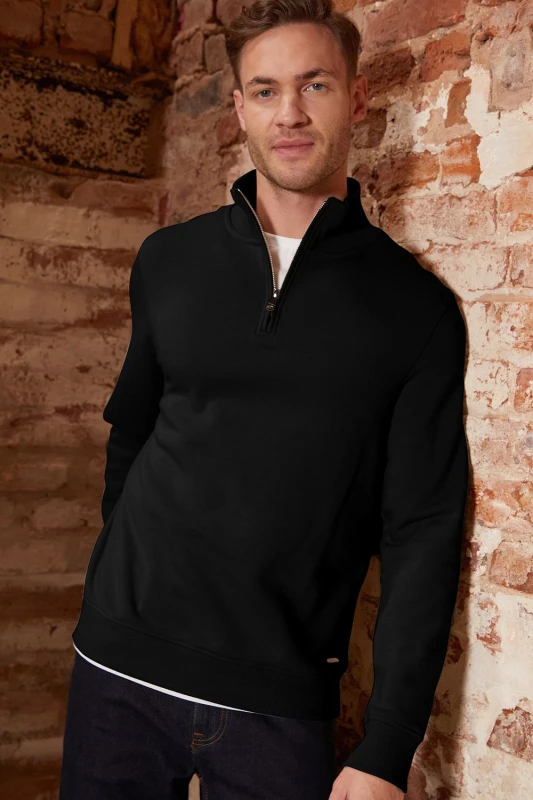 Image of Threadbare Mock T-Shirt Quarter Zip Sweatshirt - Black XL