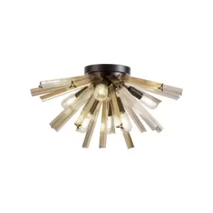 image of Hornby 6 Light E14, Semi Flush Matt Black, Champagne Gold Glass