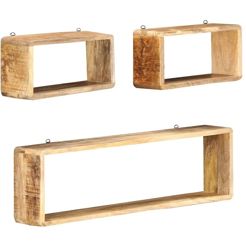 Image of VIDAXL 3 Piece Wall Cube Shelf Set Soild Mango Wood vidaXL 8719883791920