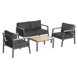Image of Outsunny 4pc Garden Sofa Set with Padded Cushions and Coffee Table - Grey