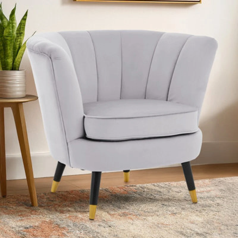 Image of Orsina Grey Velvet Chair With Black Wood And Gold Finish Legs, Backrest Dining Chair,easy To Clean Armchair