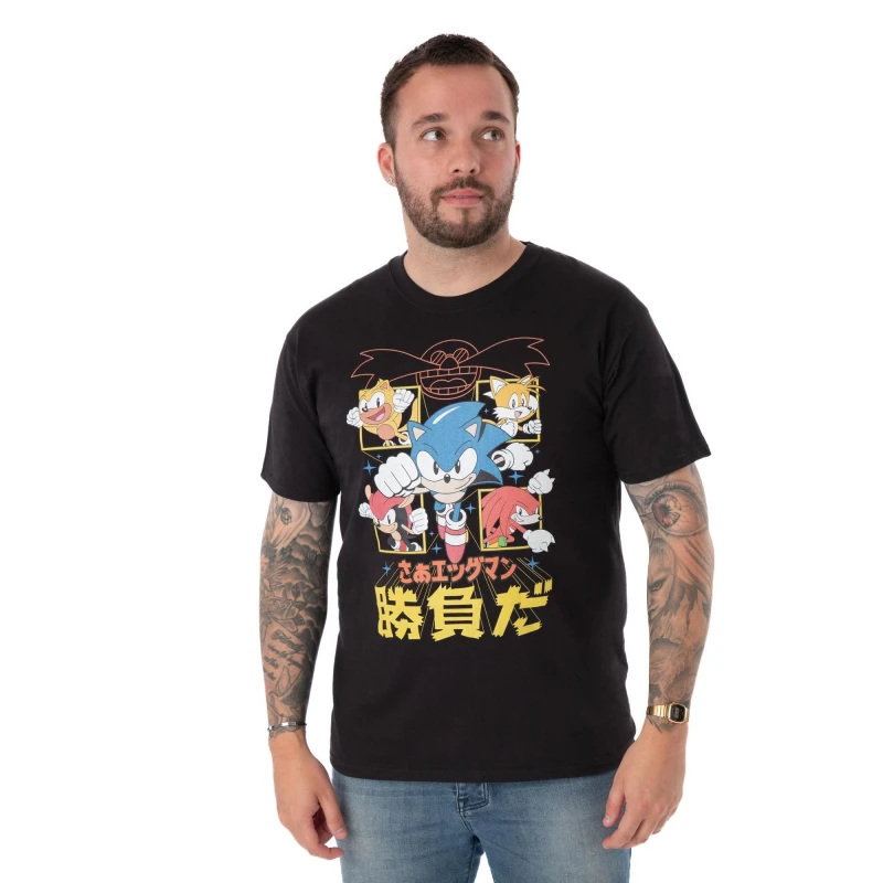 Image of Sonic the Hedgehog Sonic the Hedgehog Men Short Sleeved T-Shirt in Black Size: Small Black S Male 5063203007004