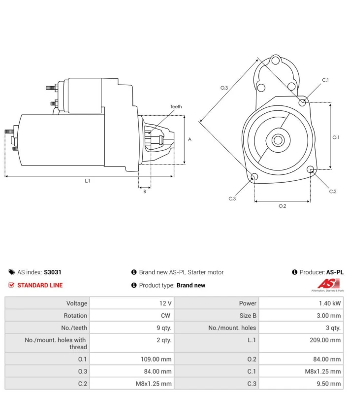 Image of AS-PL Starter motor AS-PL S3031