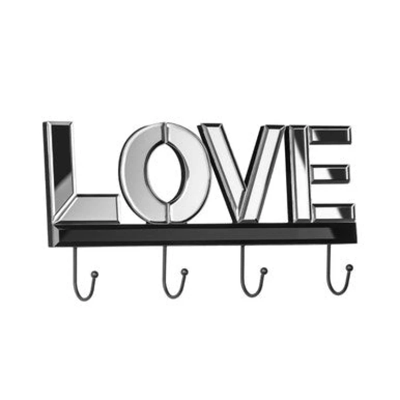Image of Premier Housewares Love Mirrored 4 Hook Wall Hanger Silver unisex