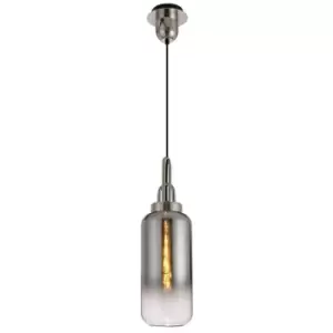 Image of 1 Light Ceiling Pendant E27 With 30cm Cylinder Glass, Polished Nickel, Matt Black, Smoked, Clear - Luminosa Lighting