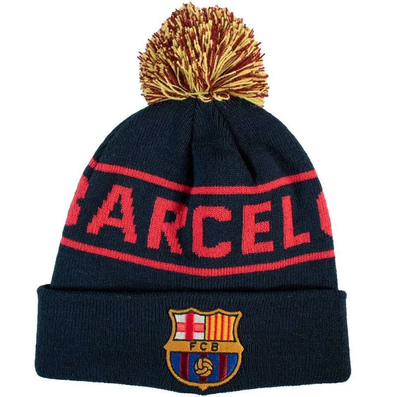 Image of FC Barcelona Mens Text Ski Hat in Navy Navy Male One Size