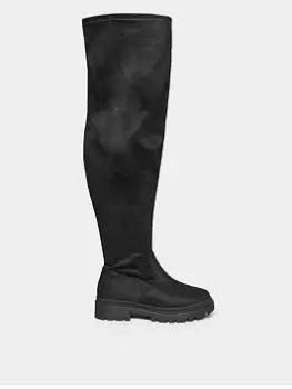 Image of Yours Extra Wide Fit Over The Knee Cleated Boot - Black, Size 5Eee, Women