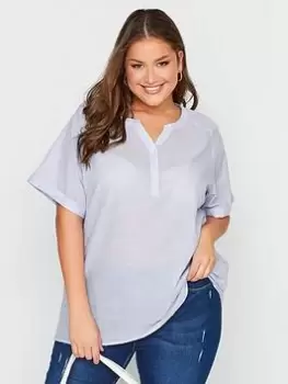 Image of Yours Raglan Sleeve Placket Cotton Top, Blue, Size 18, Women