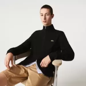 Image of Lacoste Mens Stand-up Collar Organic Cotton Zippered Sweater Size 3 - S Black
