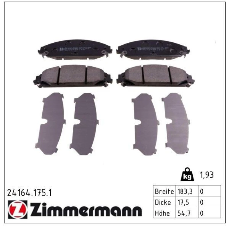 Image of ZIMMERMANN Brake pad set ZIMMERMANN 24164.175.1