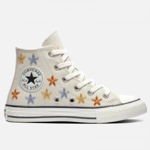 image of Converse Kids Chuck Taylor All Star Hi - Top Floral Trainers - Natural Ivory/Egret - UK 11 Kids