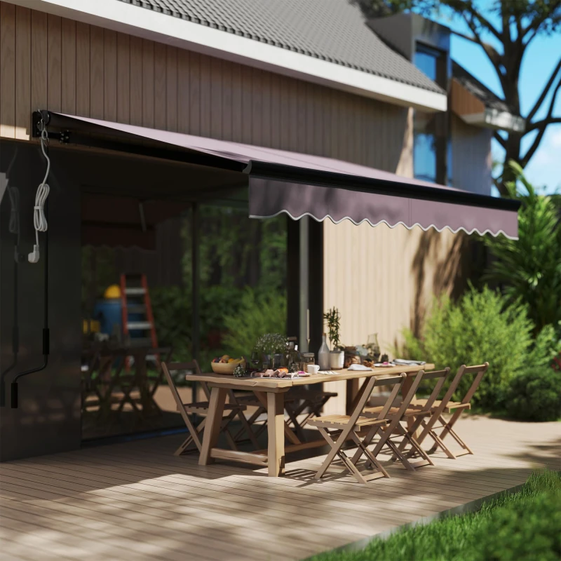 Image of OUTSUNNY 3 x 2.5m Electric Awning with LED Light & Remote Controller in Dark Grey Dark Grey Unisex