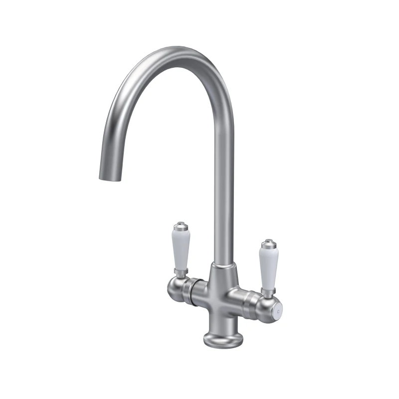 Image of Balterley Traditional Kitchen Sink Mono Mixer Tap, Brushed Nickel White Lever in Metallics Metallics Unisex