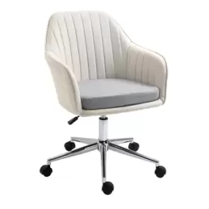 Image of Vinsetto Leisure Office Chair Linen Fabric Swivel Scallop Shape Computer Desk Chair Home Study Bedroom with Wheels, Beige