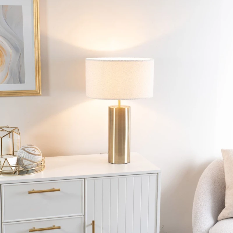 Image of ValueLights Lexy Cream Boucle Shade with Antique Brass Dimmable Touch Table Lamp Cream unisex