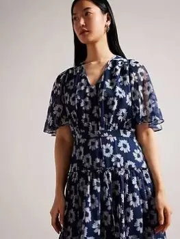 Image of Ted Baker Marllee Fit And Flare Tiered Midi Dress - Blue Size 1=8, Women