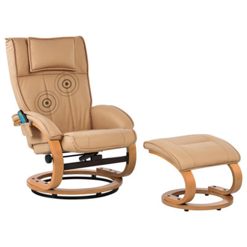 Image of Beliani Massage Chair Majestic With Footstool Faux Leather Light Brown