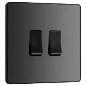 BG Evolve Black Chrome 20A 16Ax Double Light Switch - 2 Way - main image