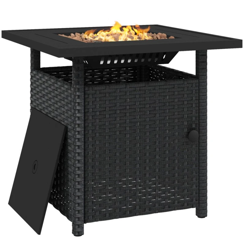 Image of Outsunny 50,000 BTU Rattan Fire Pit Table, Black 867-209V70BK