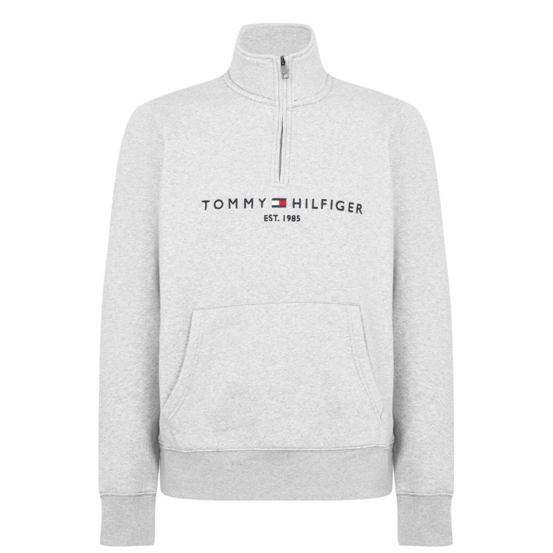Image of Tommy Hilfiger Logo Mockneck Sweatshirt - Grey Grey XS
