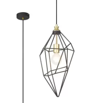 Image of Large Wire Pendant, 1 x E27, Painted Gold & Sand Black