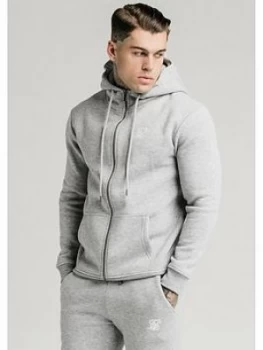 image of SikSilk Zip Through Funnel Neck Hoodie - Grey Marl